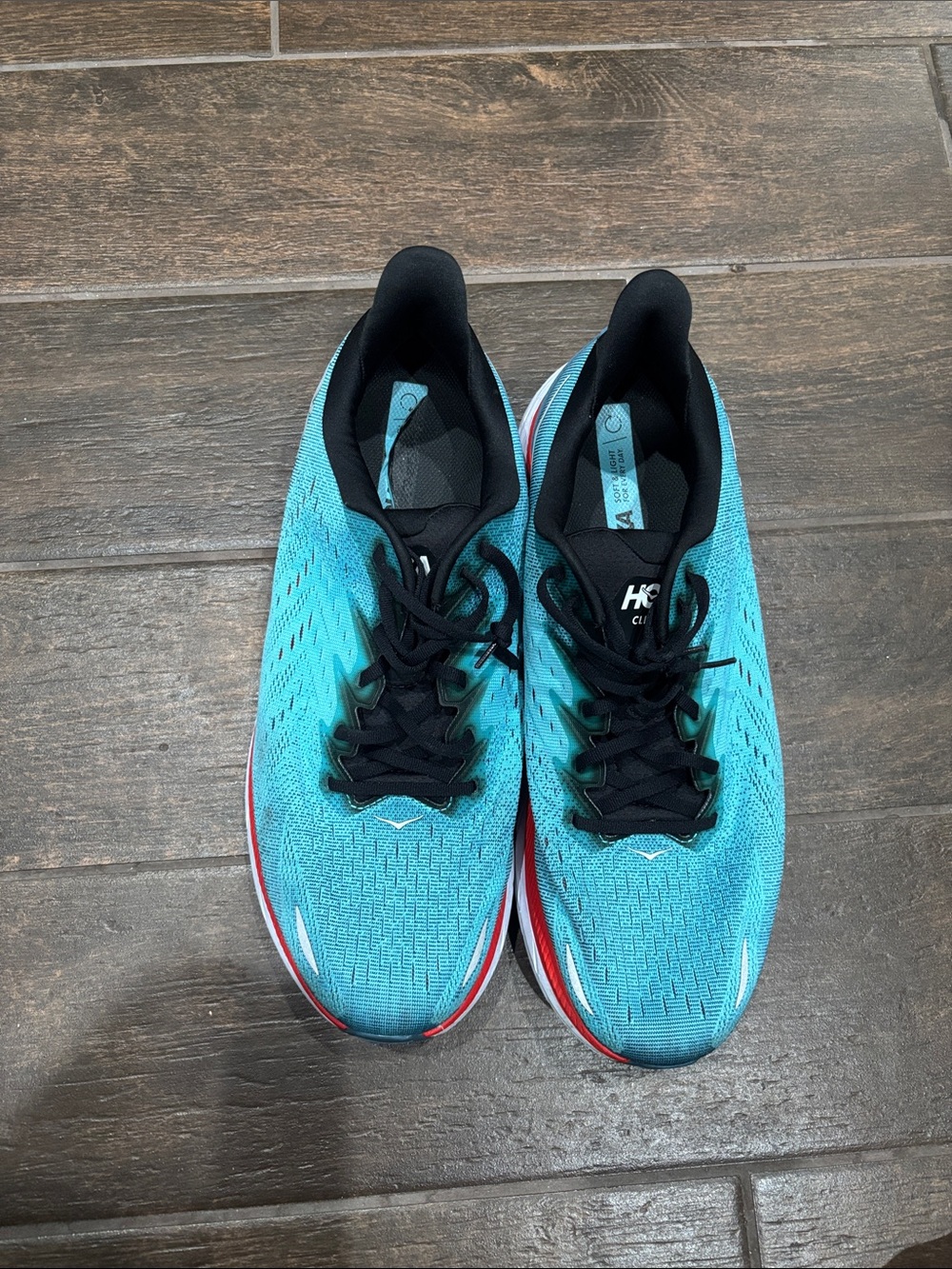 Hoka Men's Teal and Black Running Shoes with Red Accents